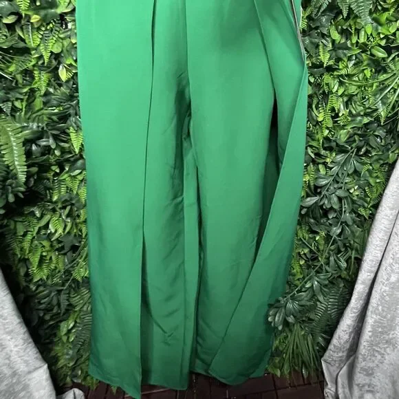 LUXXEL Jumpsuit Women Large Green Pants Pleated Strapless Split Leg Cut Out 2345 - Picture 9 of 10